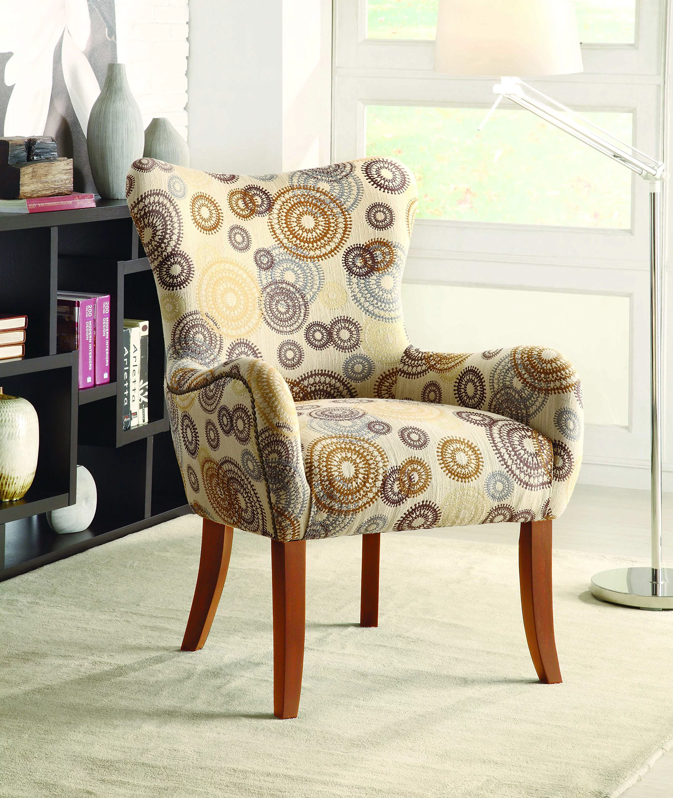 Coaster 902052 Plush Patterned Accent Chair, Beige Circles
