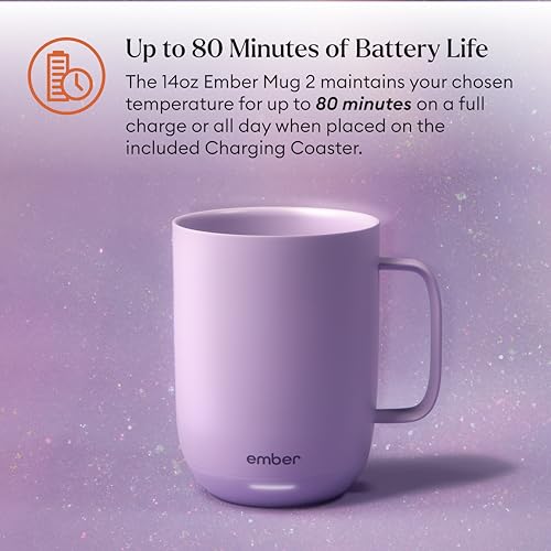 Ember Temperature Control Smart Mug 2, 14 Oz, App-Controlled Heated Coffee Mug with 80 Min Battery Life and Improved Design, Black
