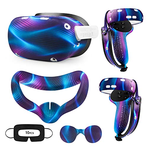Relohas Accessories for Oculus Quest 2, VR Accessory Set for Meta Quest 2, Include Controller Grip Leather Cover, VR Shell Cover, Face Cover, The Best Gifts for Christmas and Halloween (Galaxy Purple)