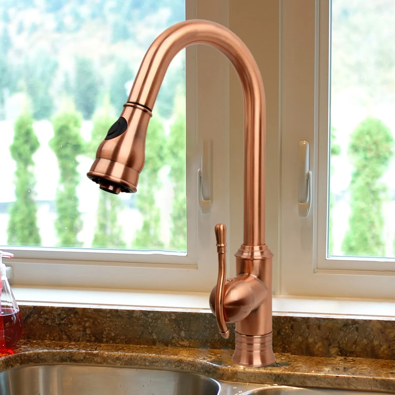 Akicon Copper Kitchen Faucet with Single Level handle and Pull Down Sprayer Antique Copper Copper Finish