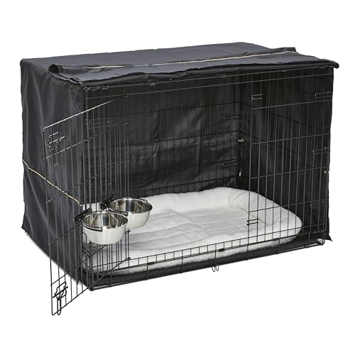 MidWest Homes for Pets Double Door iCrate Starter Kit, 42-inch Dog Crate Bundle for Large Dogs, Includes Cage, Pet Bed, 2 Bowls and Privacy Cover