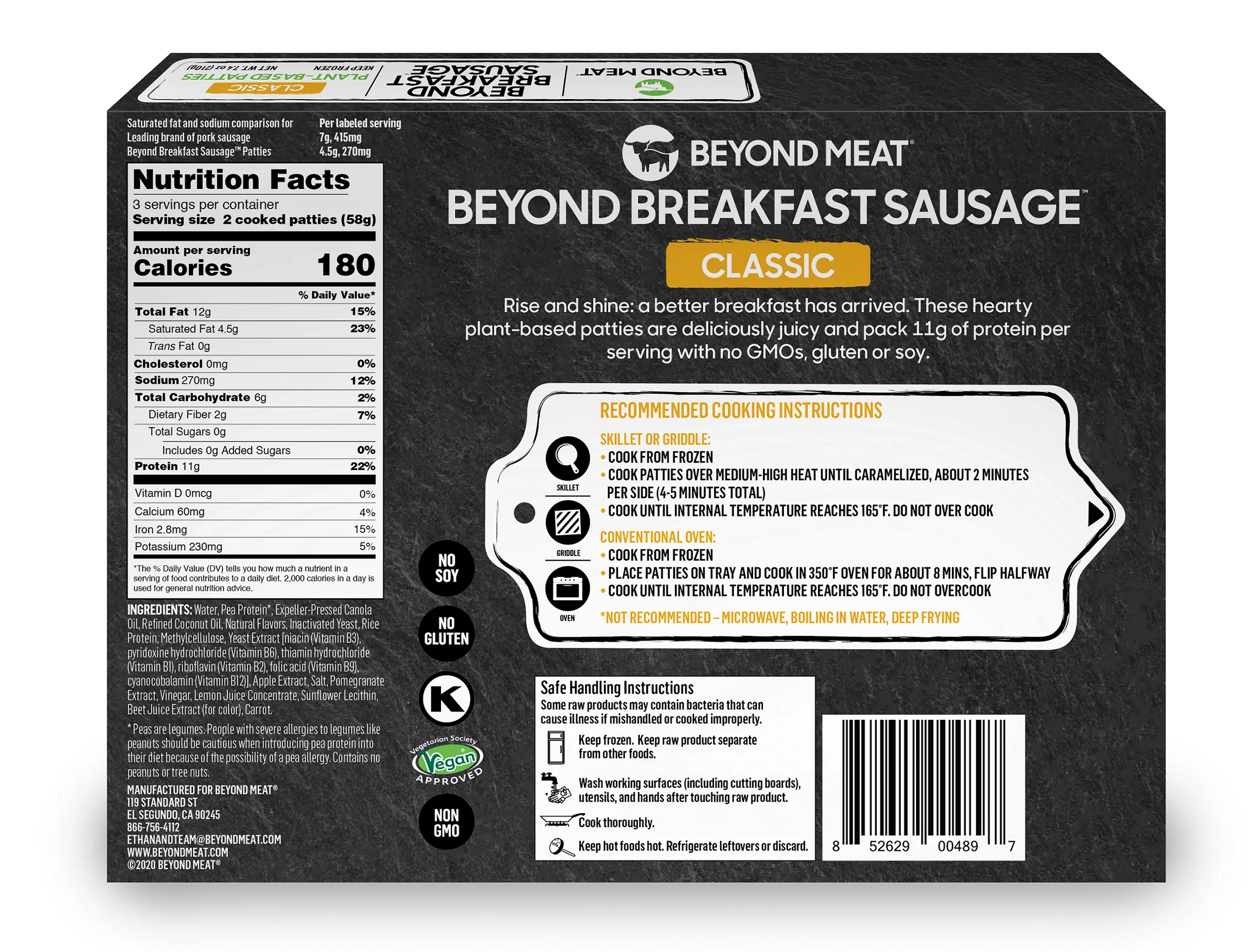Beyond Meat Classic Breakfast Sausage Patty, 7.4 Ounce -- 12 per case.