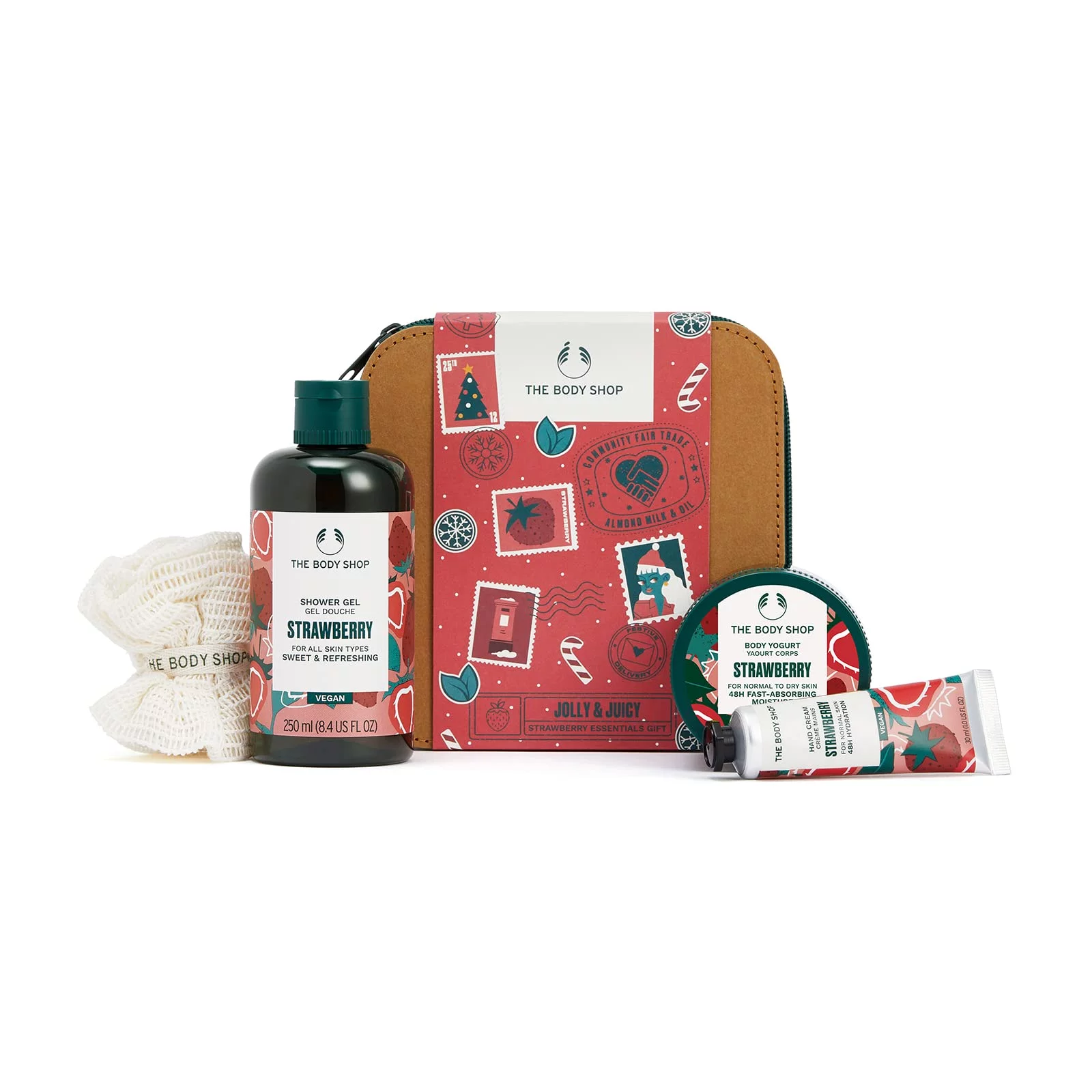 The Body Shop Jolly & Juicy Strawberry Essentials Gift Set – Seriously Sweet And Refreshing Vegan Body Care Gift – 4 Items.