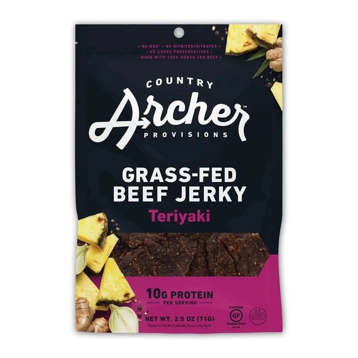 Country Archer Beef Jerky Grass-Fed Teriyaki -- 2.5 oz Pack of 2
