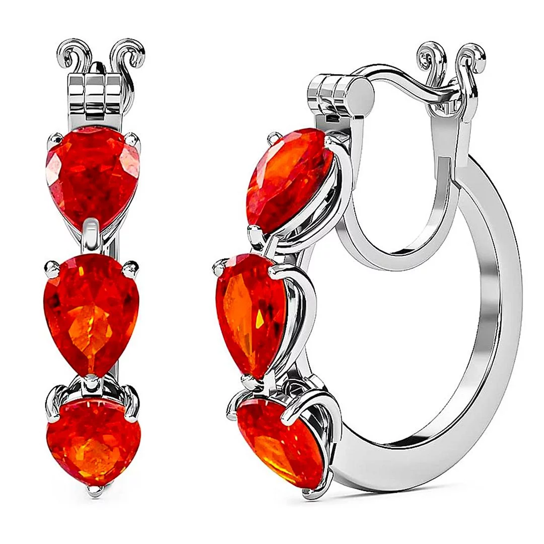 Shop LC Women Earrings Orange Huggie Hoop Silver Cubic Zirconia CZ Birthday Gifts