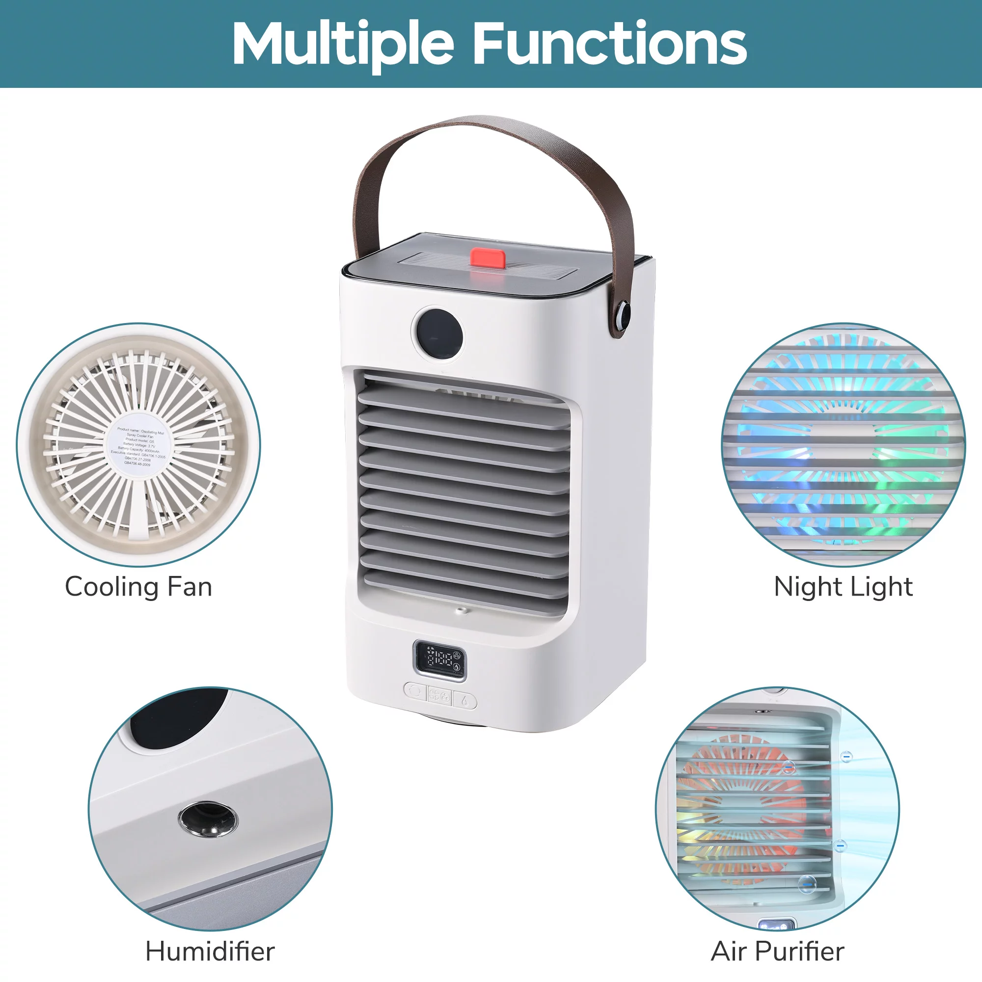 Yescom Portable Tabletop Mini Air Cooler Fan Evaporative Air Cooler W/ LED Light Camping Home Office