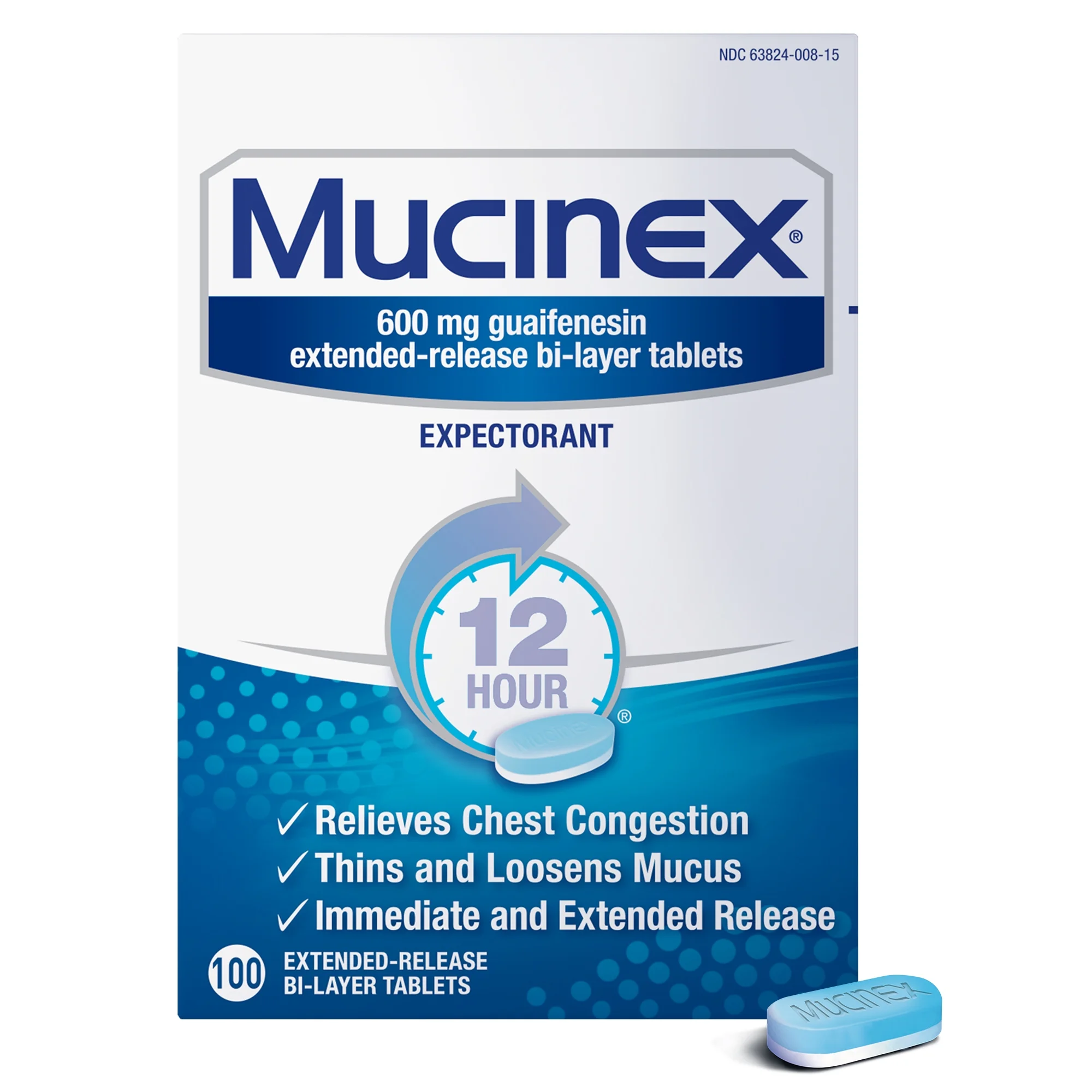 Mucinex 12 Hour Relief, Chest Congestion & Excess Mucus Relief, 100 Tablets