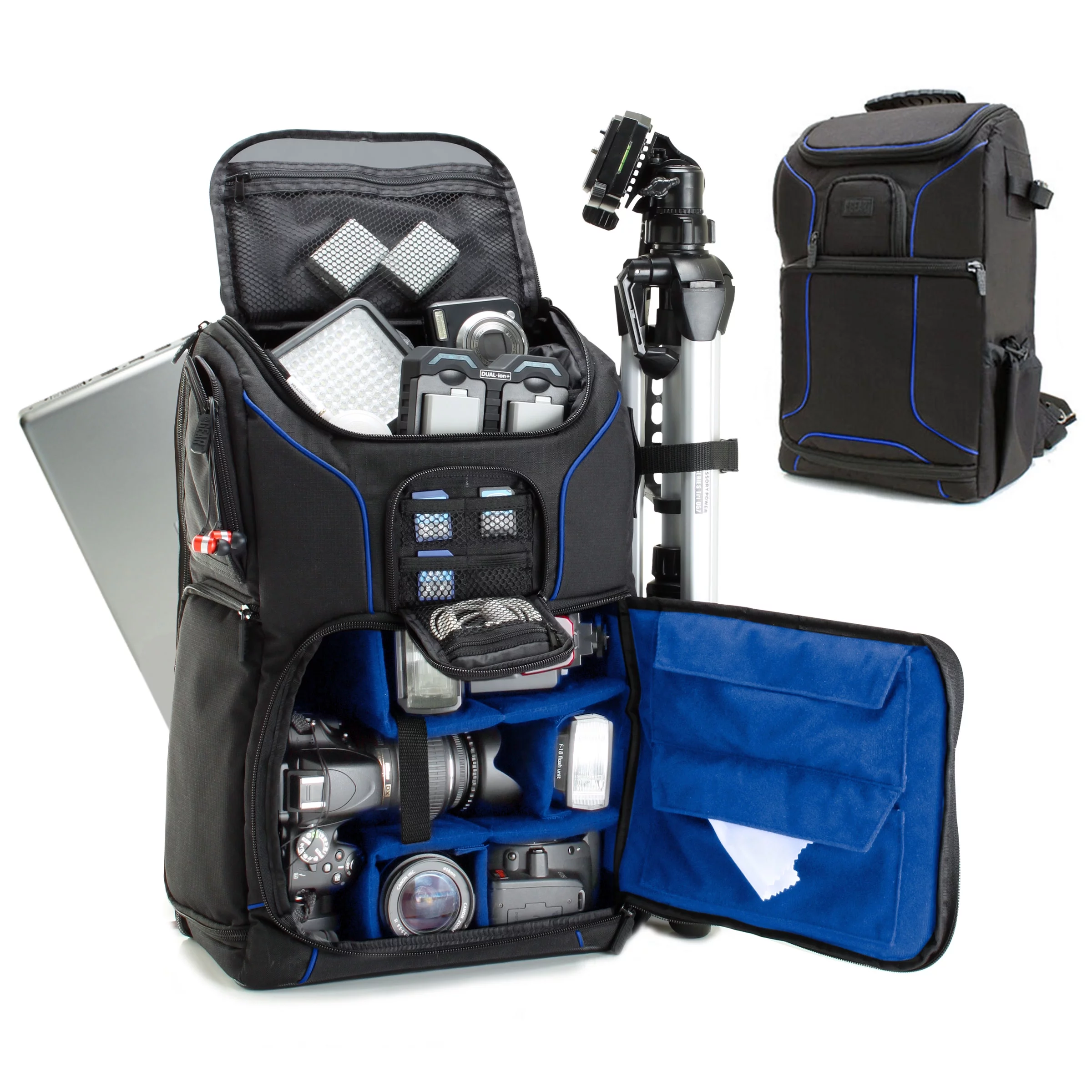 Digital SLR Camera Backpack (Blue) w/ Padded Custom Dividers , Tripod Holder , Laptop Compartment , Rain Cover and Accessory Storage by USA Gear for for Nikon , Canon , Sony , Pentax and Many More