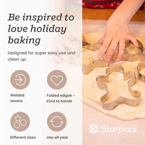 Starpack 'Bake me Happy' Christmas Cookie Cutters Set (18 pcs) - Holiday Cookie Cutters Variety Pack -Cookie Cutter Shapes Gingerbread Man, Star, Snowflake, Tree & Others - Metal Cookie Cutters