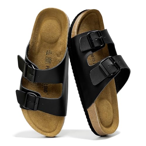 Project Cloud Genuine Leather Mens Sandals with Memory Foam Natural Cork Footbed Slides for Men Footwear - Non-Slip Double-Strap Buckle Summer Sandals (Arizona)