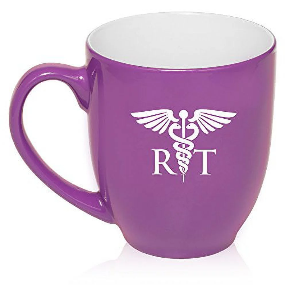 16 oz Large Bistro Mug Ceramic Coffee Tea Glass Cup RT Respiratory Therapist Therapy (Purple)