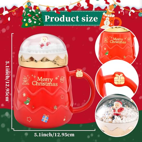 17.6 oz Christmas Mug with Winter Snow Globes Lid Decorations, Large Cute Festive Ceramic Coffee Cup, Winter Xmas Birthday Tabletop Drinkware Teacup Gifts for Adults Kids Men Women (Dark Blue)