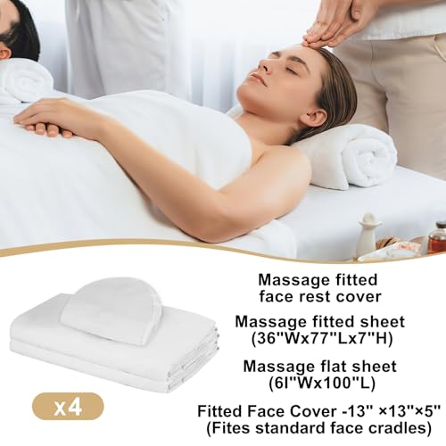 4 Sets Premium Microfiber Massage Table Sheets Set 3 Piece Set Includes Massage Table Cover Fitted Sheet and Fitted Face Rest Cover, White