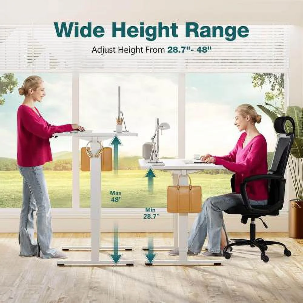 Electric Height Adjustable Standing Desk,Sit to Stand Ergonomic Computer Desk,White,63'' x 24