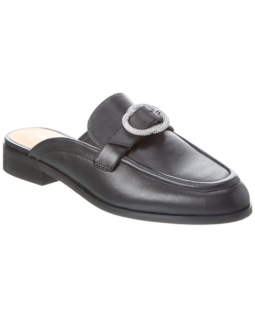 Stuart Weitzman Crystal Buckle Leather Mule, 6.5, Black