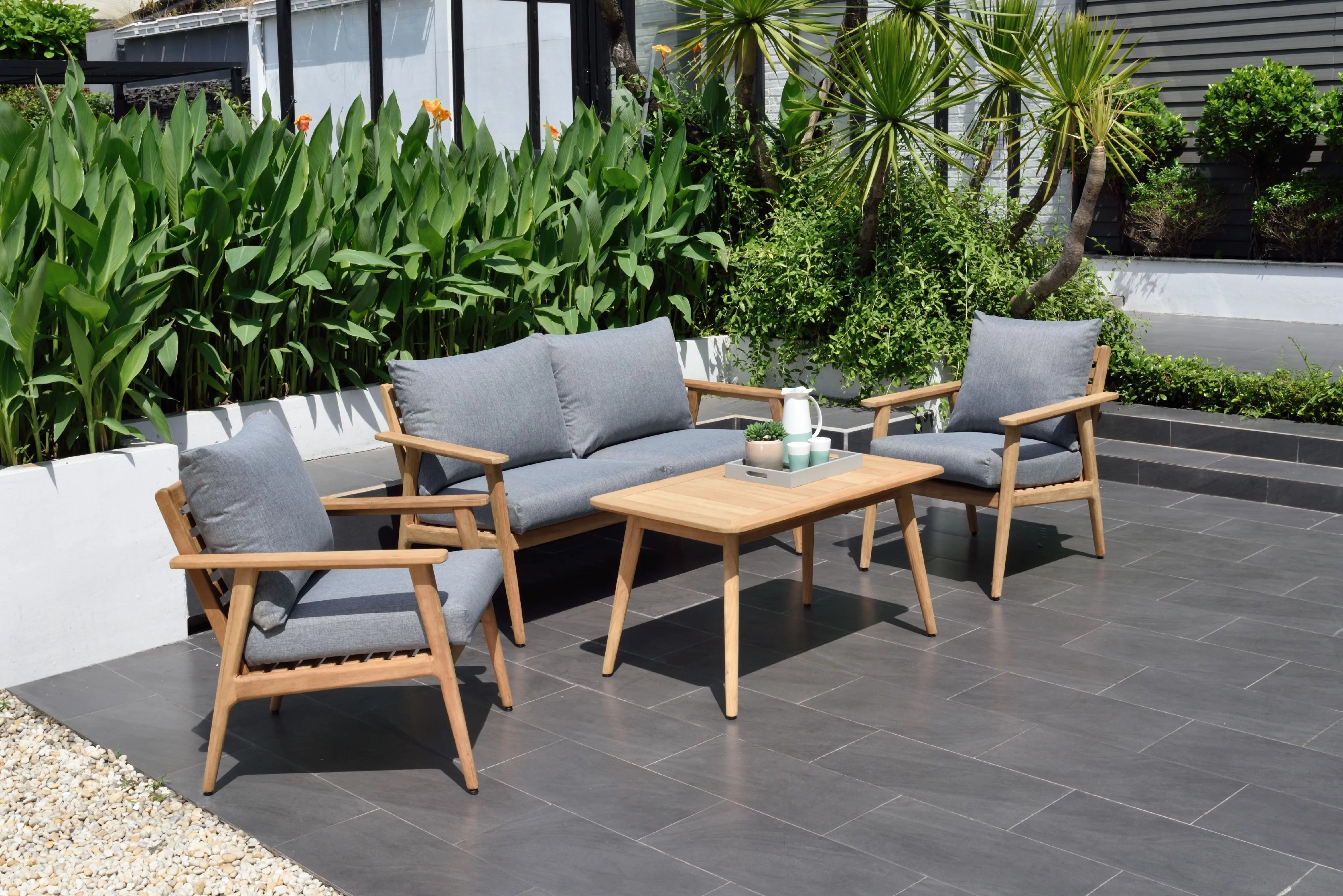 Amazonia Charleroi Teak 4 Pieces Patio Deep Seating Set Deluxe With Olefin Cushions, Seating Capacity: 4