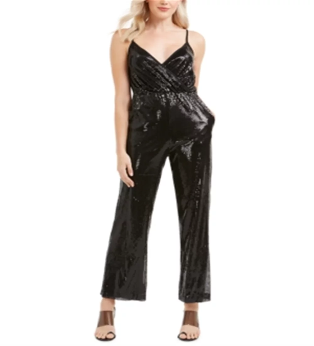 Q & A Women's Sequin Jumpsuit Black Size Medium