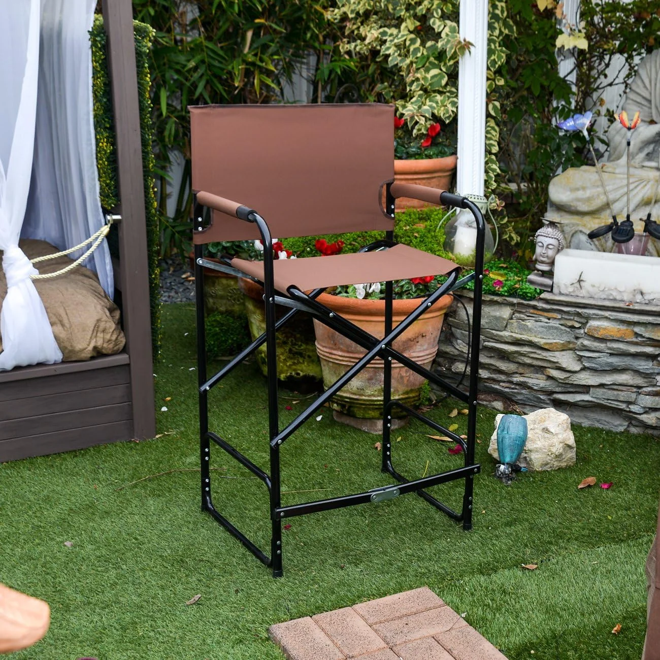 Steel Folding Tall Director's Chair (Brown)