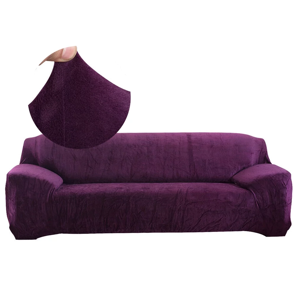 TOPCHANCES Thick Plush Sofa Covers, Stretch Couch Chair Slipcover, Non Slip Furniture Protector (4-Seater Sofa Cover, Purple)