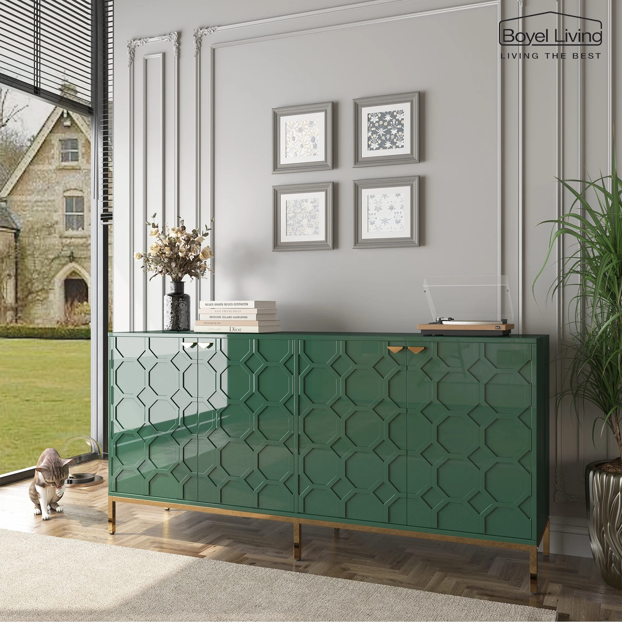 Boyel Living Storage High Gloss Entertainment Centers TV Stand, Sideboard Green