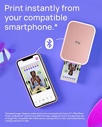 Canon Ivy 2 Mini Photo Printer, Print from Compatible iOS & Android Devices, Sticky-Back Prints, Pure White
