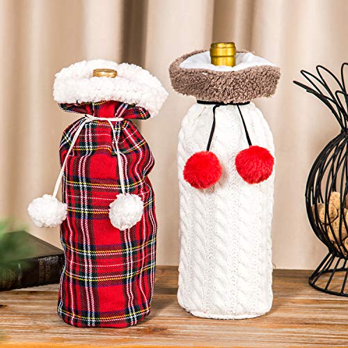 Topadorn Christmas Wine Bottle Sweaters Dress Covers Polyester Holiday Wine Bottle Cover Gift Bags for Party Table Decorations, 2 Pack