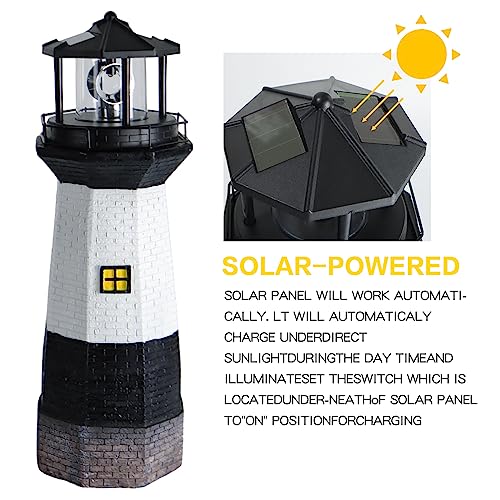 11'' Solar Powered Lighthouse Garden Light Solar Lighthouse Statue with Spinning Light for Outdoor Patio Yard Garden Pool Lawn Decoration