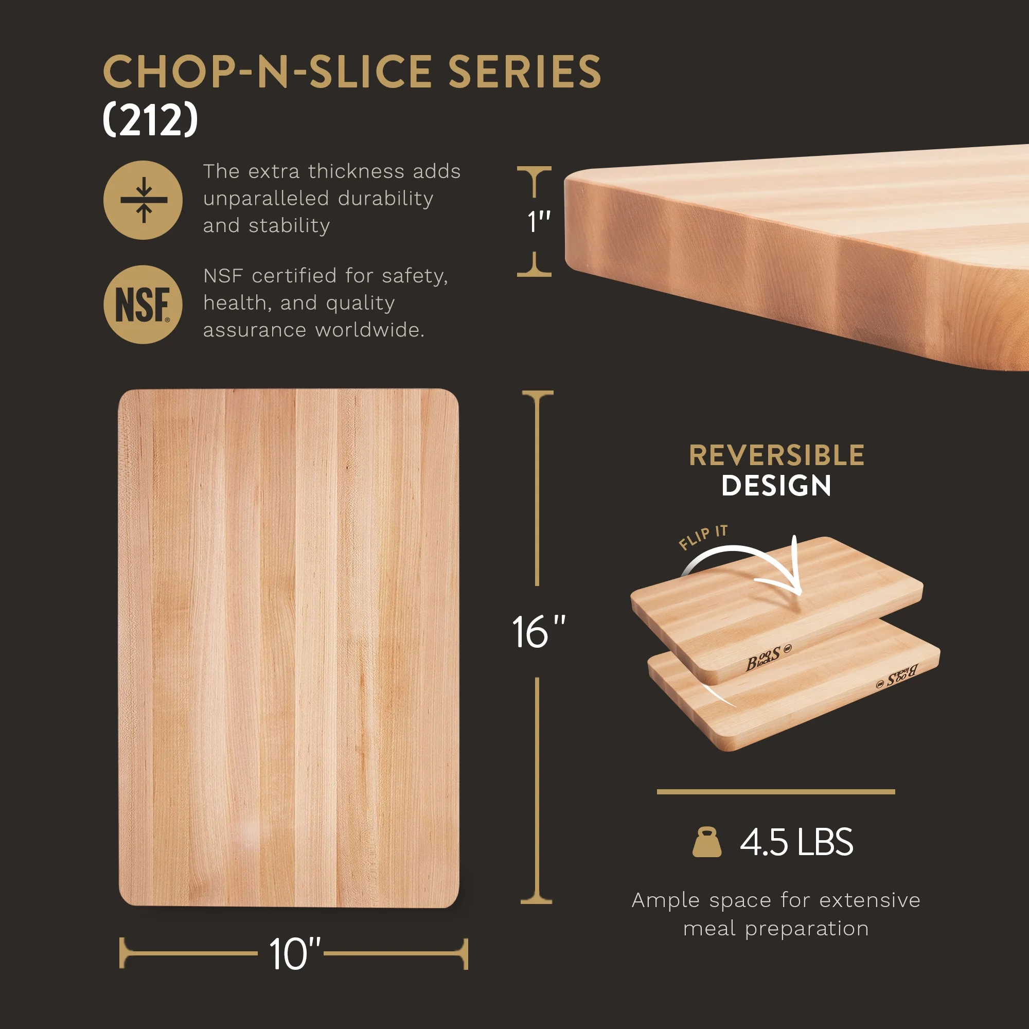 John Boos Chop N Slice Maple Wood Edge Grain Cutting Board, 16