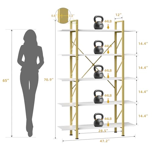DWVO 5 Tier Gold Bookshelf, 70.9
