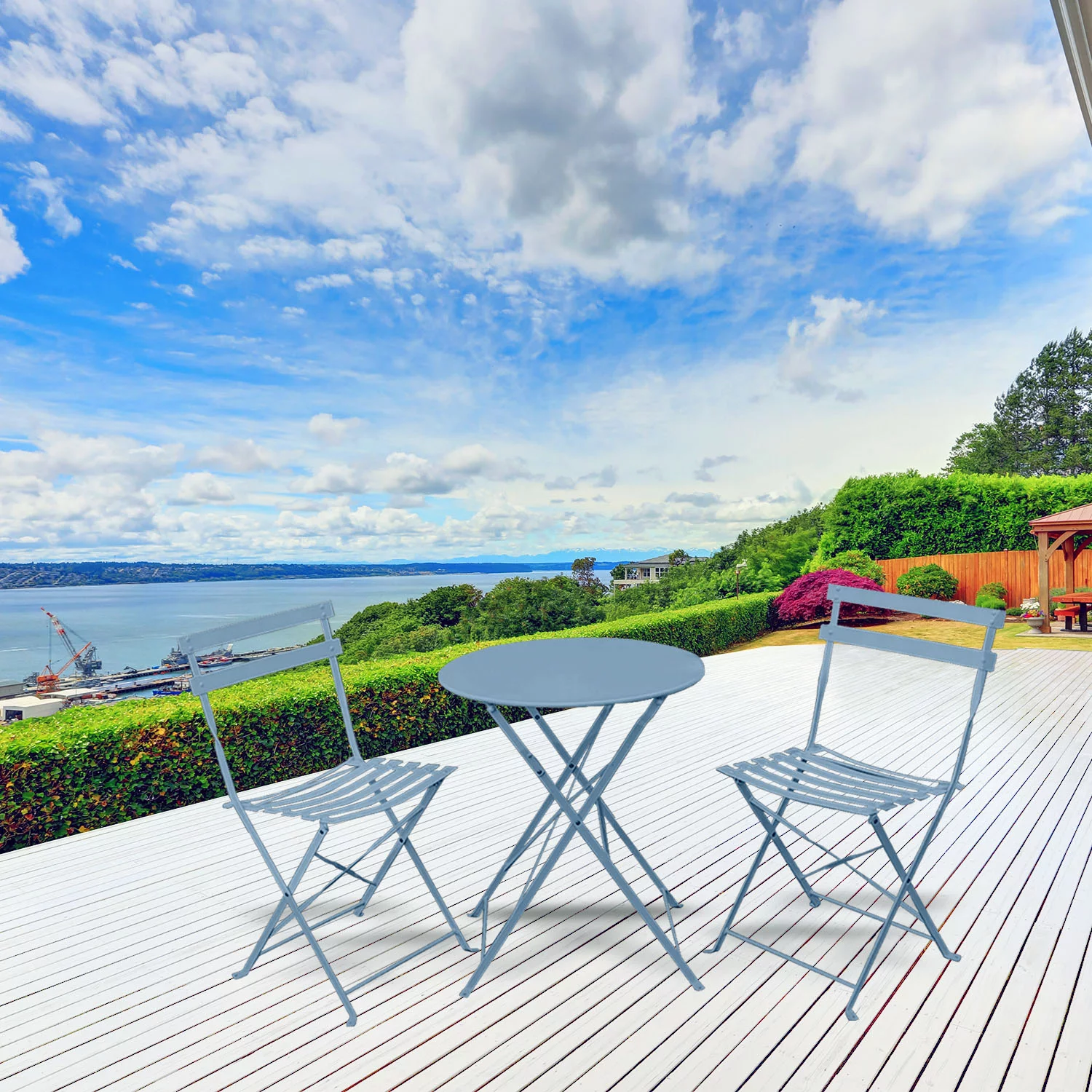 Marlowe 3 Piece Folding Patio Style Furniture Set – 2 Solid And Comfortable Chair With a Coffee Table - Blue