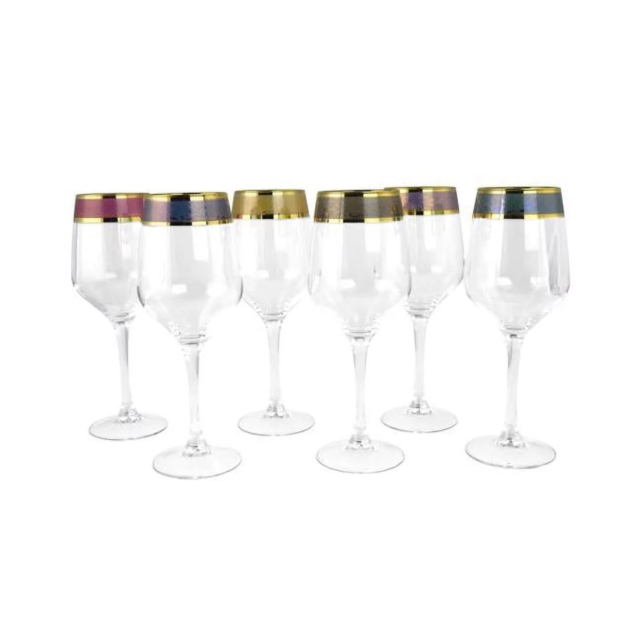 Three Star Import & Export GS7705 8.75 in. Wine Glass with Gold & 6 Colors Set, 6 Piece