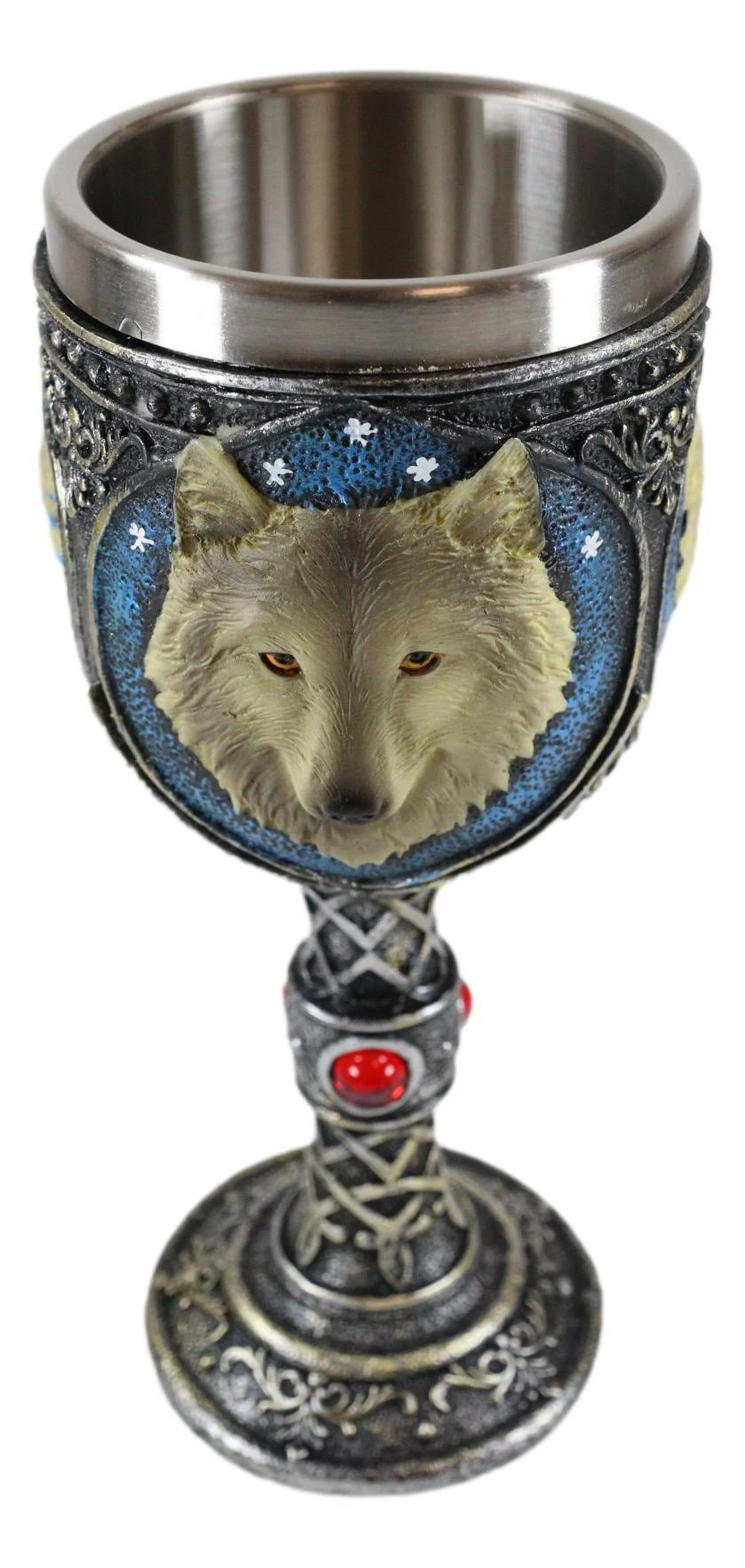 Ebros Alpha Gray Wolf Celtic Tribal Tattoo Red Crystal Wine Chalice Goblet Cup