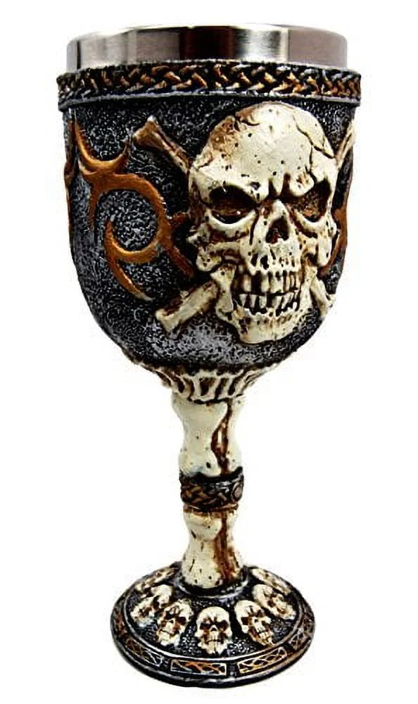 Skeleton Cross Bones Cracked Skull Ocean Graveyard Wine Goblet Chalice Figurine