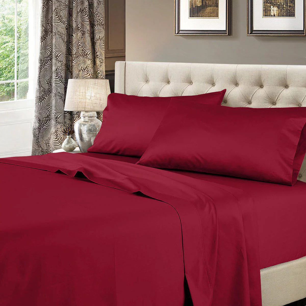 Luxury Extra Deep 22 Inch Pocket Sheet Sets 100% Cotton 600 Thread Count California King Size -Burgundy