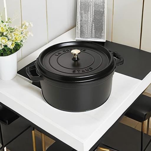 STAUB Cast Iron Dutch Oven 5.5-qt Round Cocotte, Made in France, Serves 5-6, Black Matte