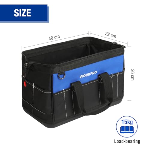 WORKPRO 16-inch Wide Mouth Tool Bag with Water Proof Molded Base