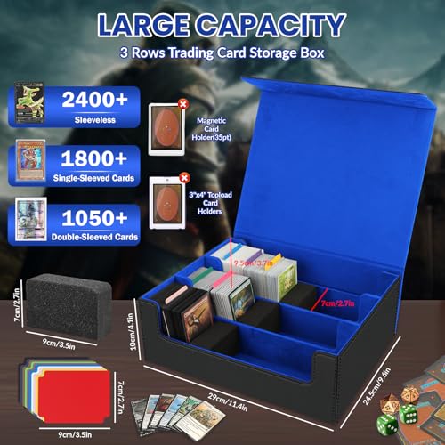 AOBOPLE 1800+ Trading Card Storage Box,MTG Deck Box with 10 Pcs Colorful Dividers & 3 Foam Supporters Commander Card Deck Case for Magic Game Cards TCG, PTG