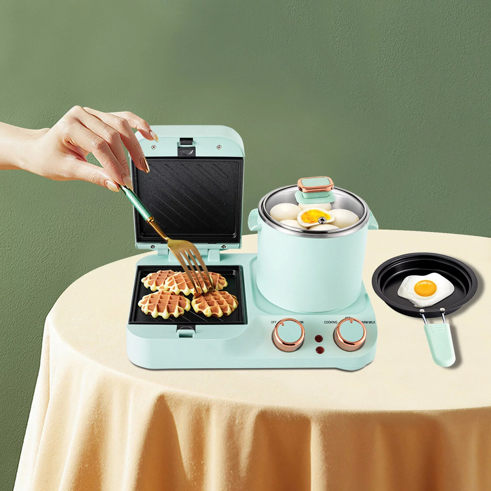 3 in 1 Electric Breakfast Station Mini Bread Toaster Sandwich Machine Non-stick