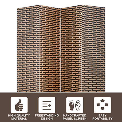 Wood Mesh Woven Design 4 Panel Folding Wooden Screen Room Divider
