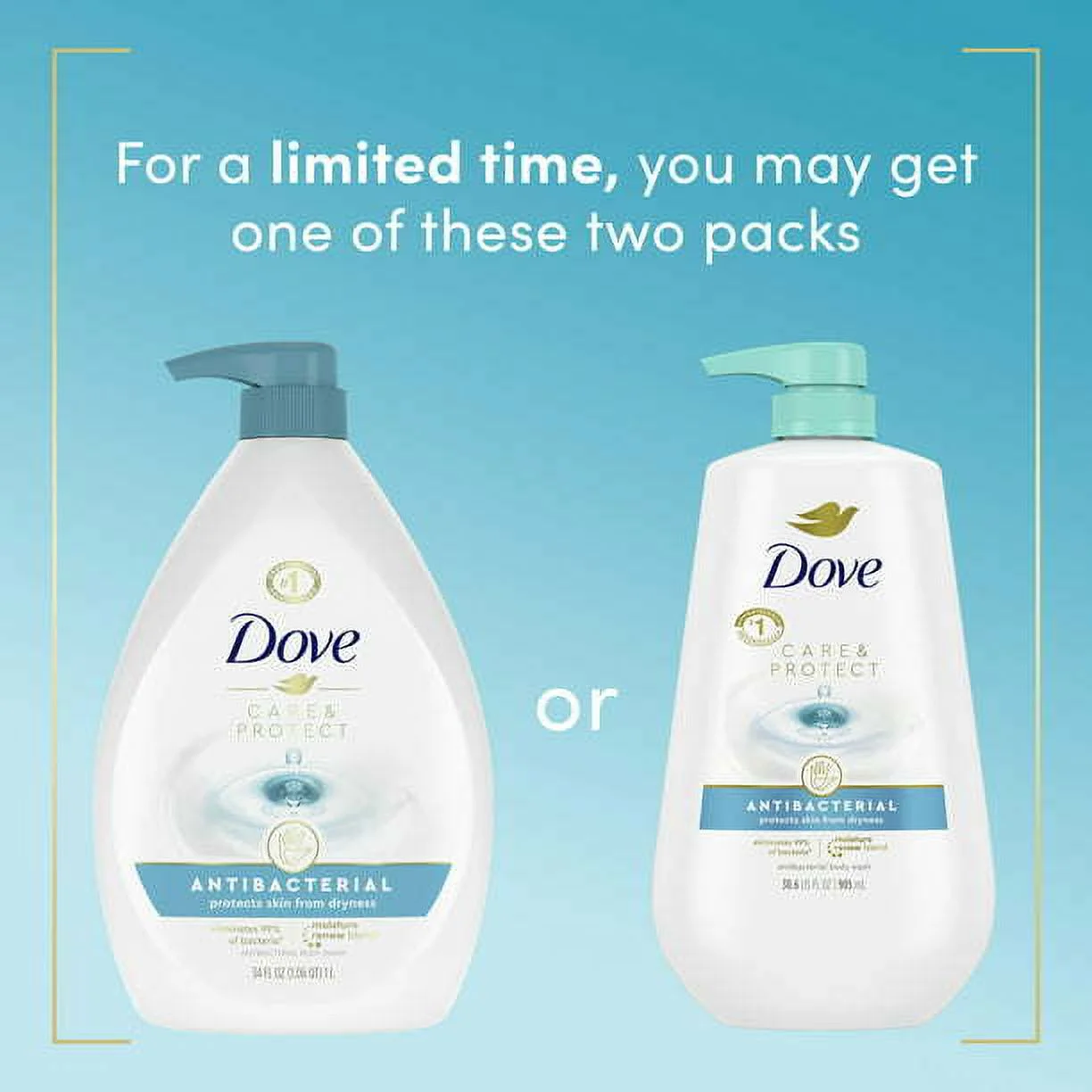 Dove Care & Protect Antibacterial Liquid Body Wash with Pump, 30.6 oz.