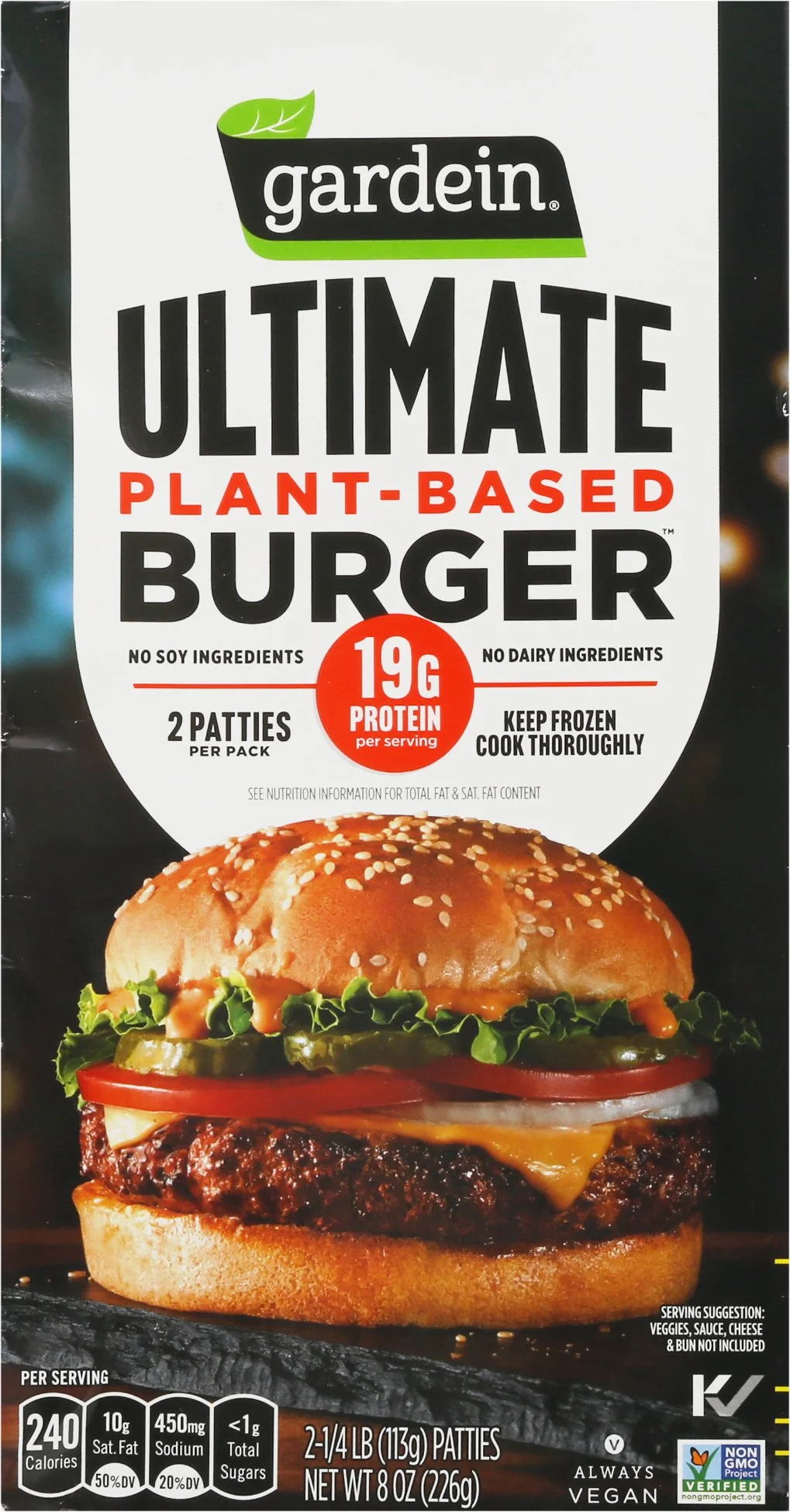 Gardein Ultimate Plant-Based Burger Patties, 1/4 lb, 2 count