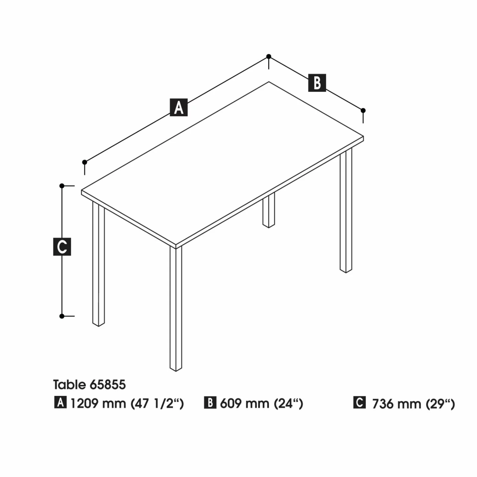 Bestar Universel 48W Table Desk with Square Metal Legs in deep grey