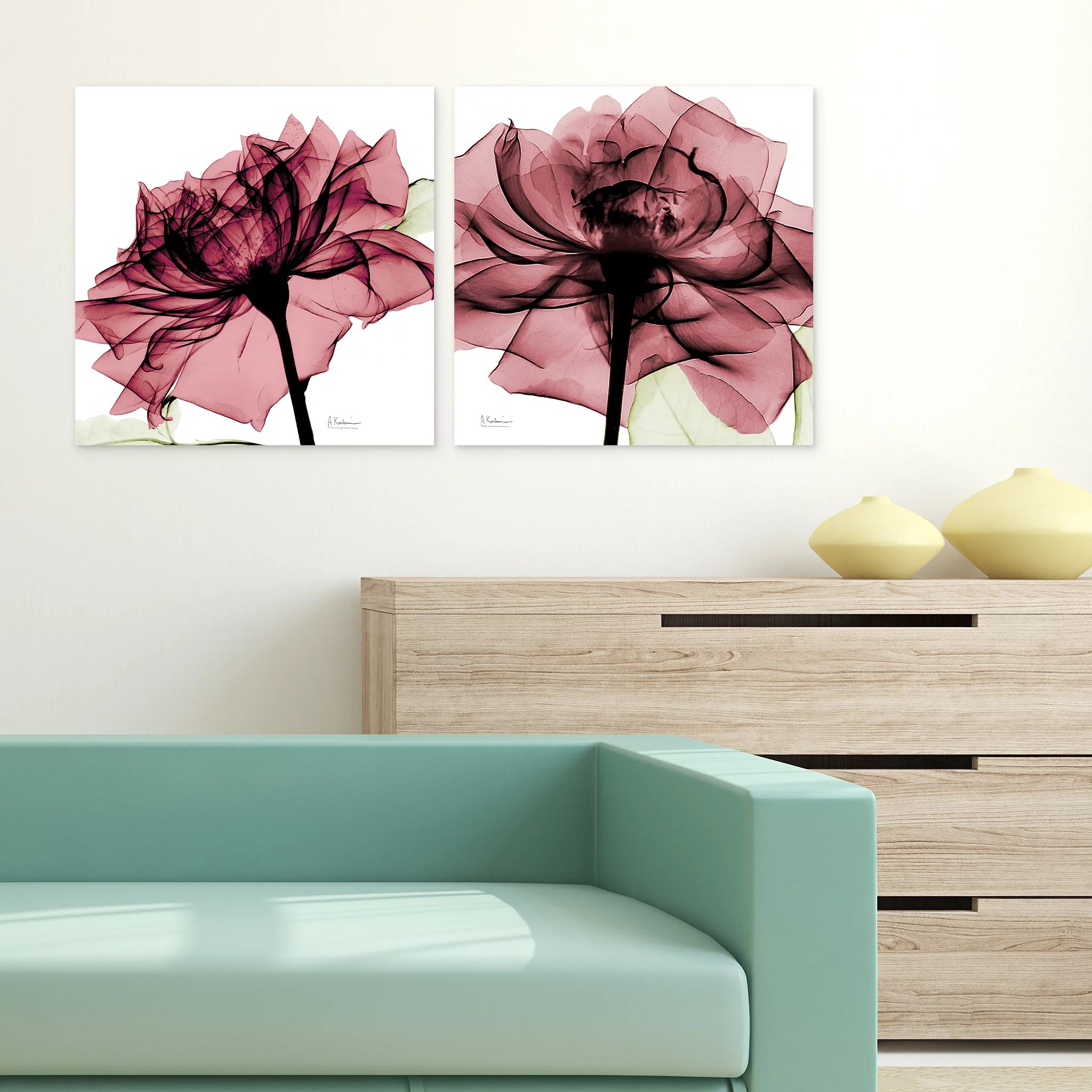 Empire Art Direct Chianti Rose I & II Frameless Free Floating Tempered Glass Panel Graphic Wall Art, 24