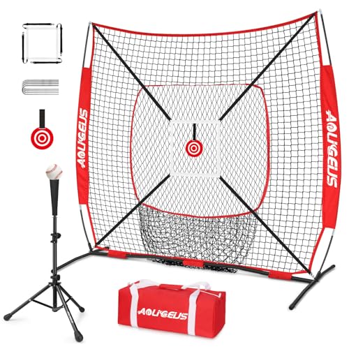 6'X6' Baseball Softball Practice Net with Batting Tee, Bonus Strike Zone Target and Bow Frame, for Hitting, Pitching, Catching