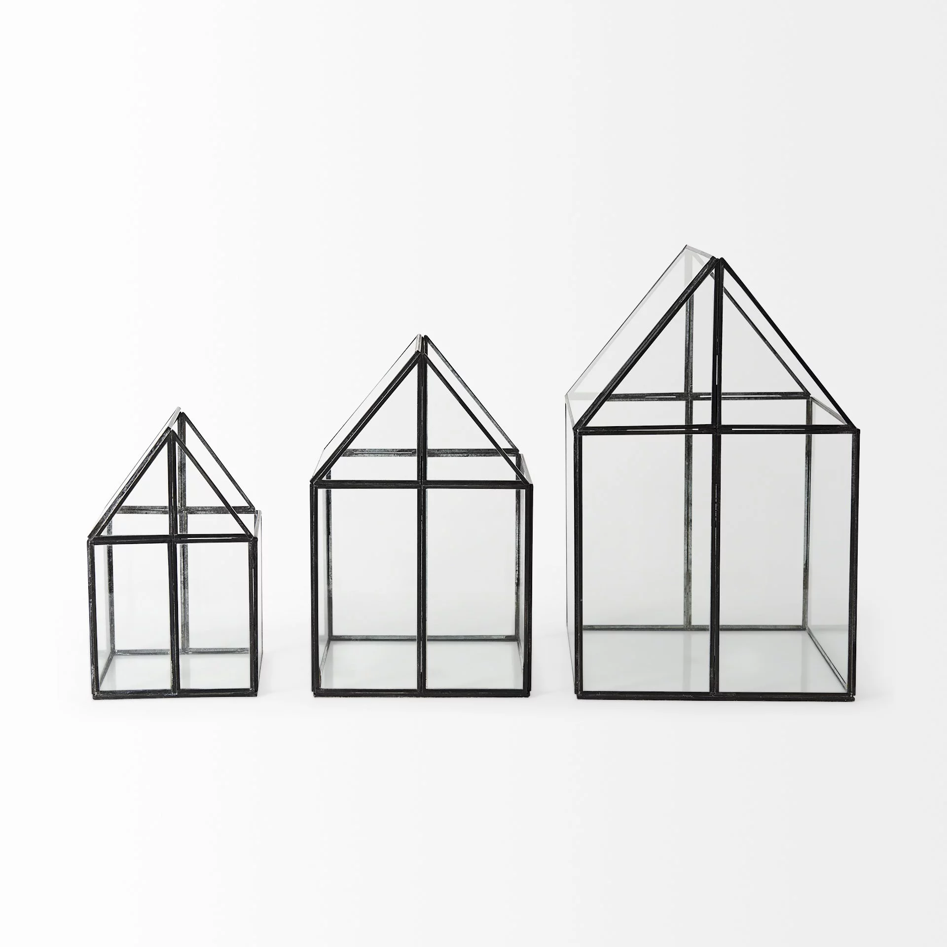 HomeRoots 392580 Petite House Shaped Glass Terrarium, Black