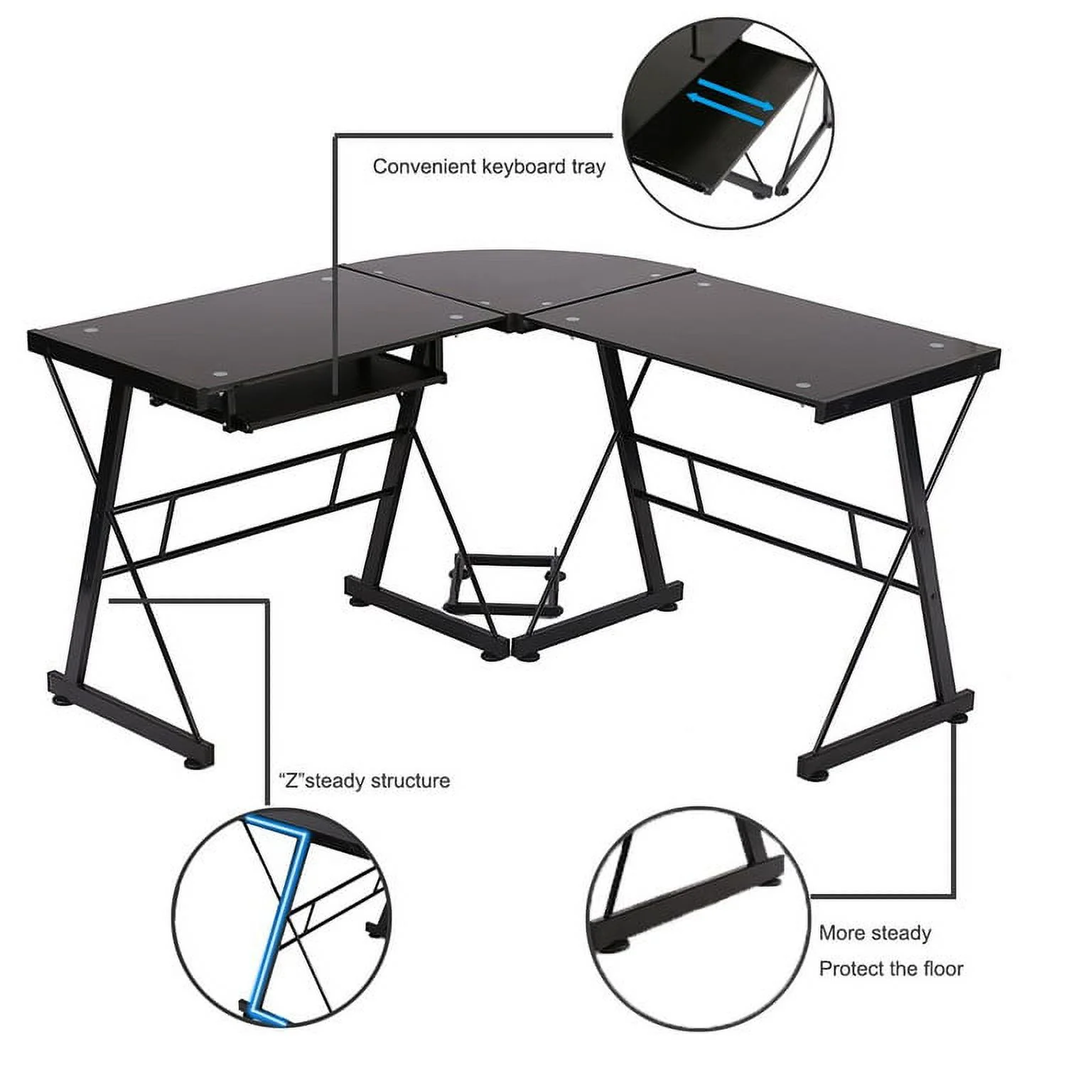 L-Shaped Desk Corner Table Computer Desk PC Laptop Study Writing Table Workstation for Home Office