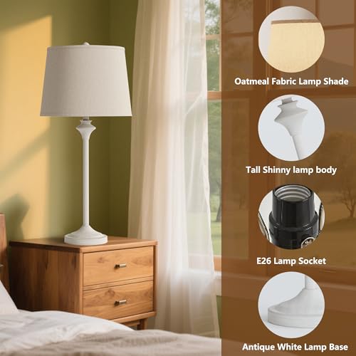 Maxax Table Lamps Set of 2 for Living Room, Buffet Lamps Black Nightstand Lamps with Fabric Shade 26