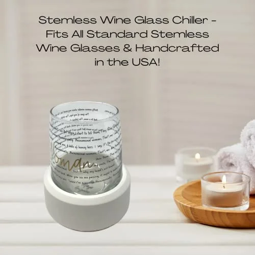 White Jesmonite Stemless Wine Glass Holder & Chiller - Prevents Wine from Tipping Over - Store in Freezer to Keep Wine Chilled - Handmade in USA! (White Jesmonite 1-Pack)