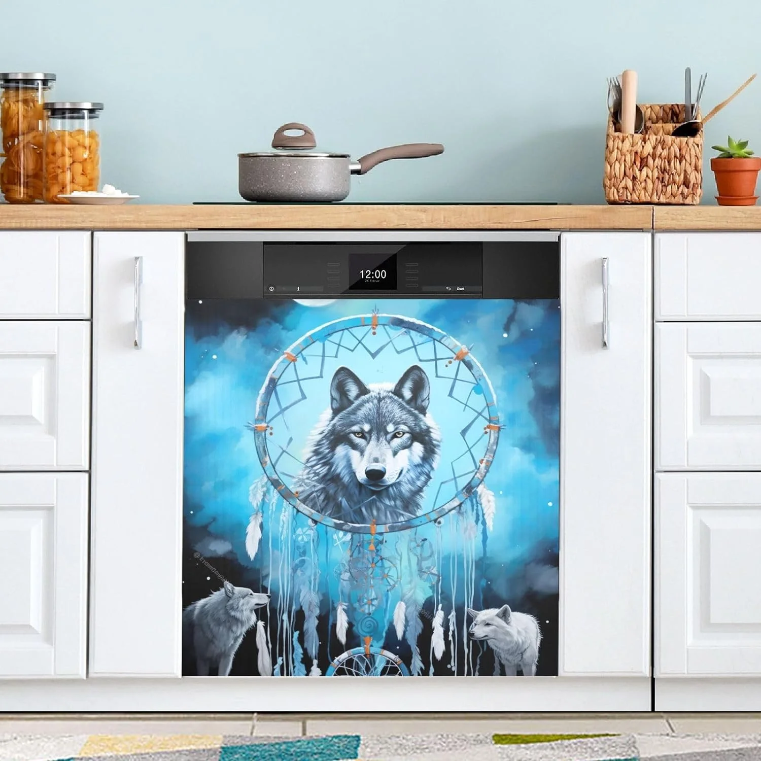 Coolnut Magnetic Dishwasher Stickers Cute Wolf Kitchen Dishwasher Cover Sticker, Panel Decal Home Cabinet Appliances Stickers 23in W x 26in H Home Decor