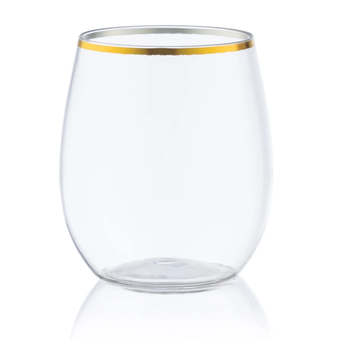 VEZEE Gold Rim Stemless Plastic Wine Glasses Goblet 12 oz Pack of 6